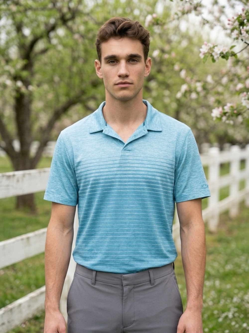 Champion Men's Teal Striped Short-Sleeve Polo